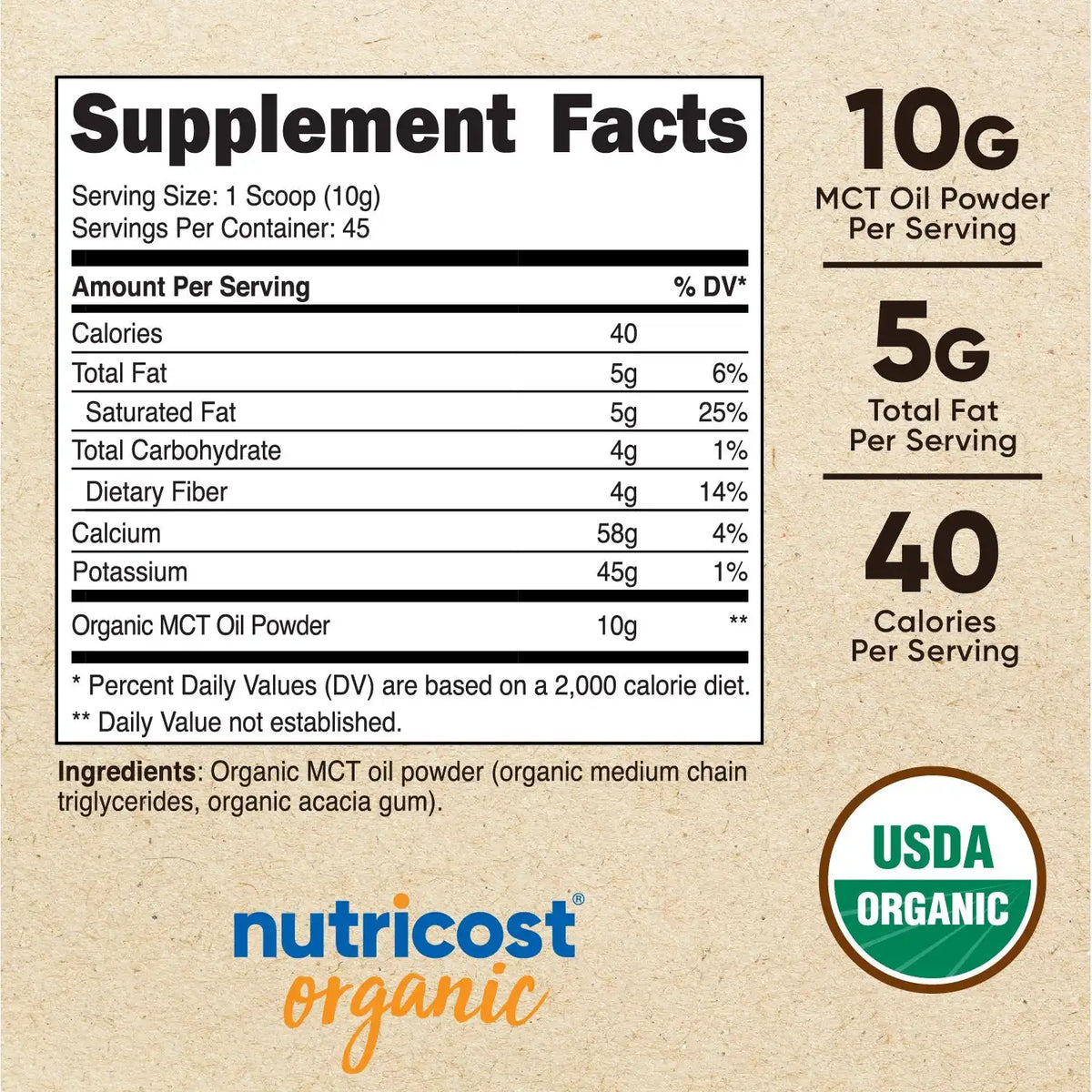 Nutricost Organic MCT Oil Powder